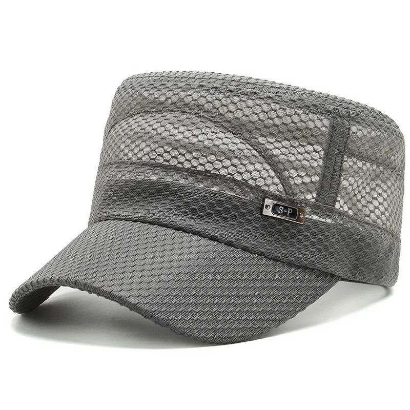 New Military Cap For Men Summer Breathable Mesh Cadet Hat Casual Bone Army Hats Women Flat Top Caps Branded Sun Protection Hats