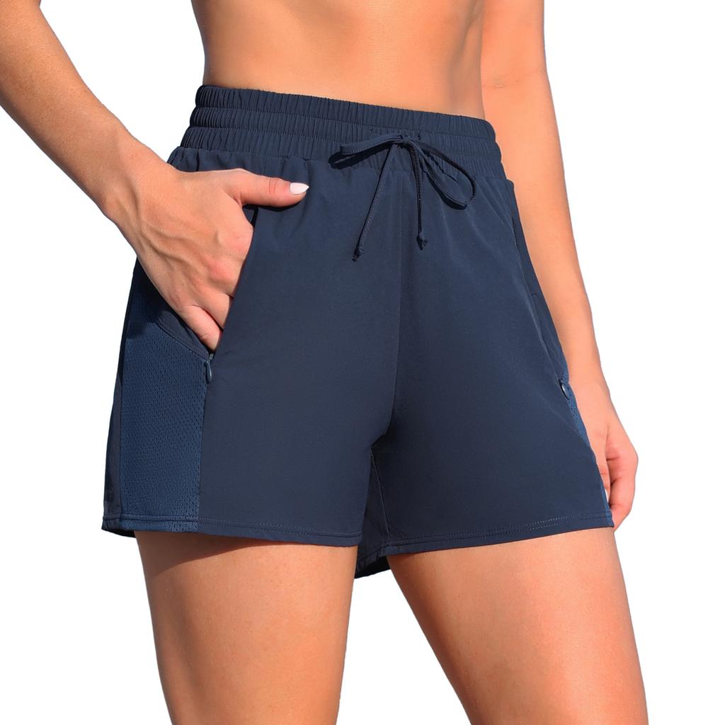 CHARMLEAKS Swim Shorts Women High Waisted Swim Bottom Tummy Control Board Shorts with Pockets Liner