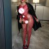 Embellished Sexy Lingerie Mesh Bodysuit Long-Sleeved Tight-Fitting Nightgown