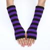 Teenagers Winter Half Finger Mitten Stripe Pattern Knit Keep Warm Lengthen Wrist