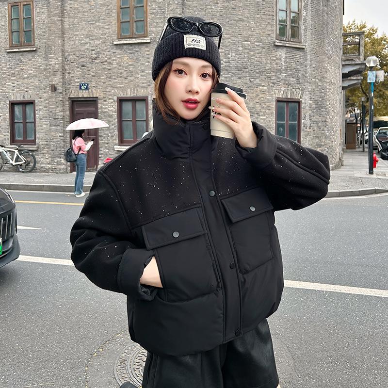 Small foreign style splicing cotton-padded jacket short 2025 winter new fashion cotton-padded jacket small cotton-padded jacket