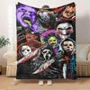 For Horror Icons,Halloween Monsters,Film Characters-Themed Flannel Blanket, Glam Style, Digital Print, All-Season Comfort, Tear-Resistant, K