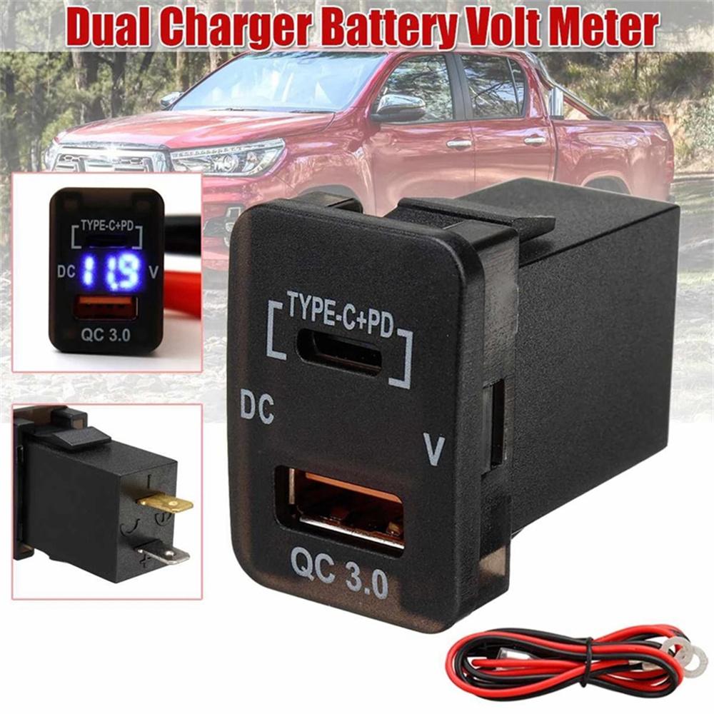 Type-C+PD QC3.0 Charger Adapter w/LED Digital Voltmeter For Toyota Camry Corolla