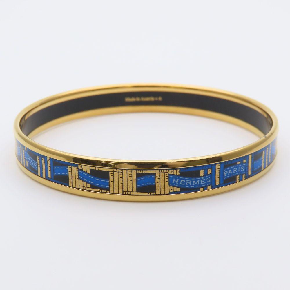 Used HERMES bracelet Emaille PM enamel/metal 17.1g blue gold Cloisonne
