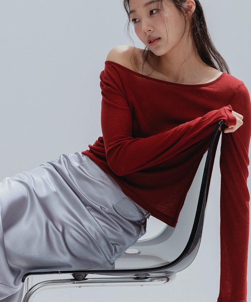 ANNEHEARTS Wool Modal Slim Tee_Red