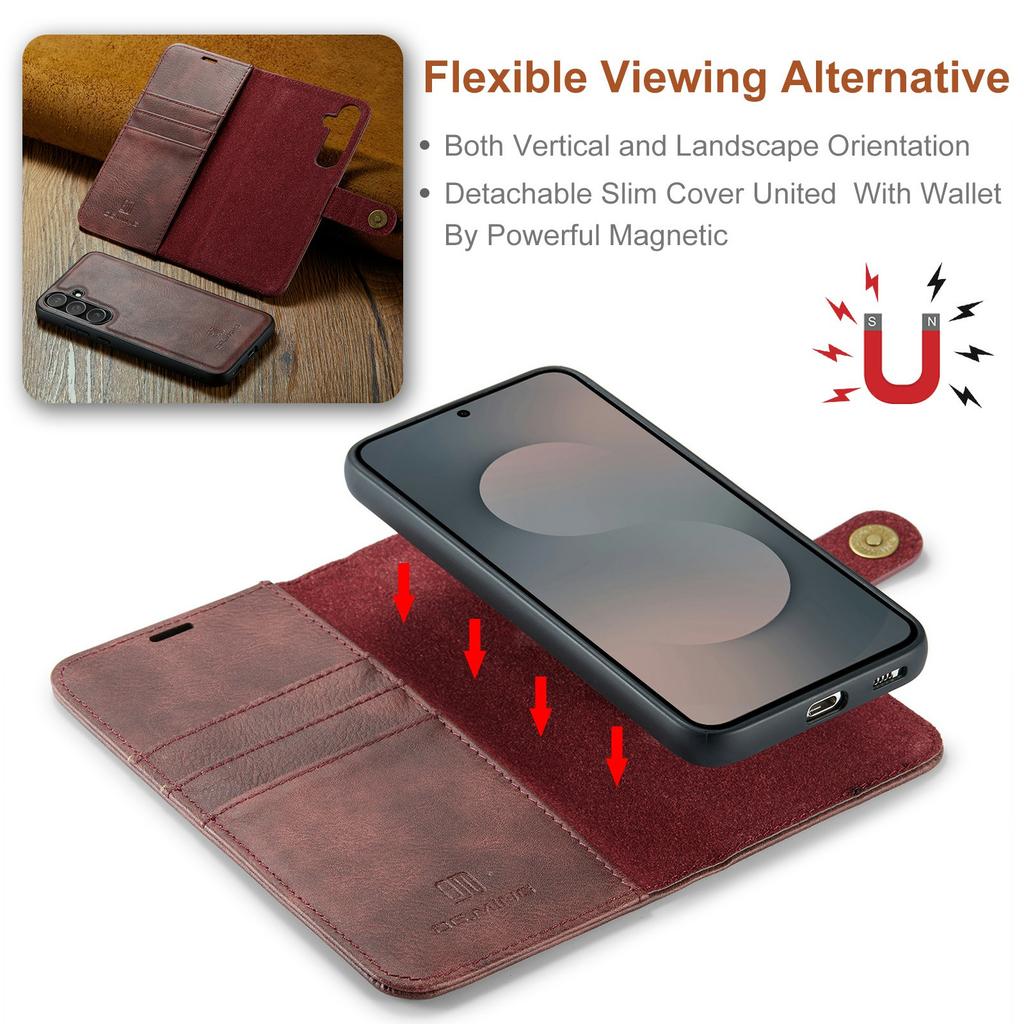 DG.MING dla Samsunga Galaxy S25 FE Etui Odpinany Pokrowiec na Telefon ze Skóry Licowej