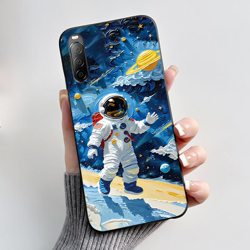 Fodral För Sony Xperia 10 II / 10 III Mobilskal Estetiskt Mode Söt Katt Astronaut Svart Silikon Mjuk Stötdämpande Baksidesskydd