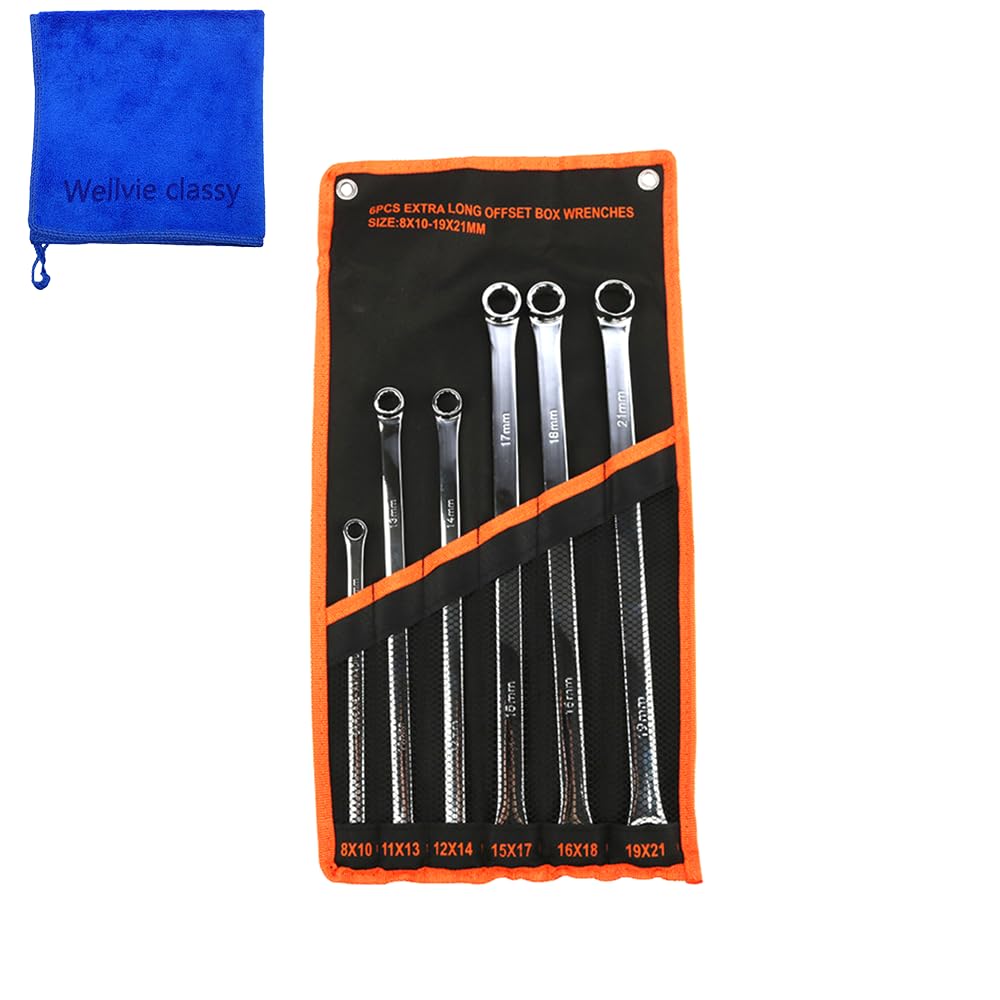 

Wellvie Classy Extra Long Straight Combination Wrench Set of Mirror Heat Metric with Storage for Maintenance 6, Finish, Treated, Sizes, 12-Point, Bag,