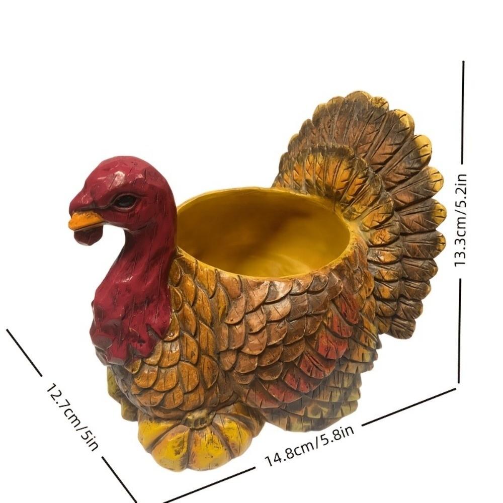 Top-Opening Resin Turkey Planter Pot Fall Harvest Turkey Figurine Candy Bowl Indoor Home