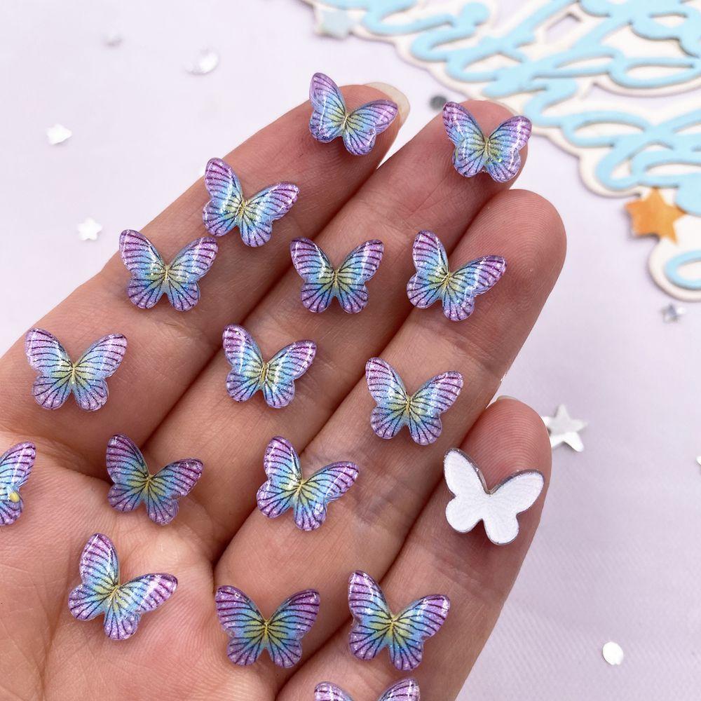 50PCS 10mm Lovely Resin Colorful Mini Crystals Beautiful Butterfly Flat Back Rhinestones DIY Craft Supplies