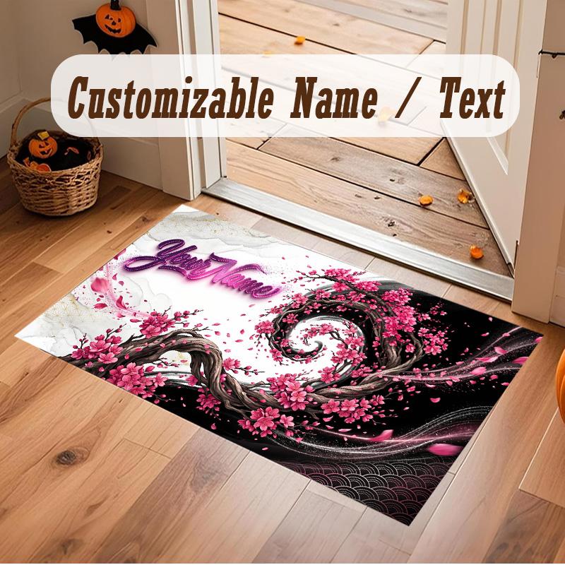 Floral Garden Theme Soft Crystal Velvet Rug Custom Name & Text Print Non Slip Floor Rug for Bedroom Living Room