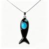 Enamel and Natural Stone Fish Pendant Necklace with Clavicle Chain