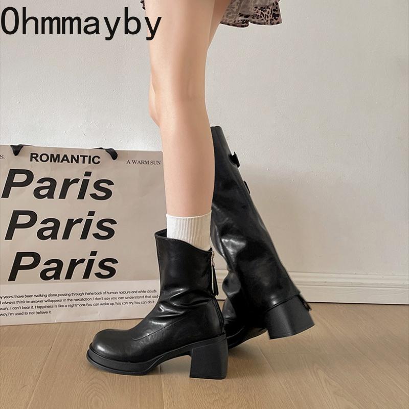 Vintage Plateau Dicke Ferse Damen Röhrenstiefel Abnehmbar Zwei Tragevarianten Schuhe Herbst Winter Damen Elegant Schmal Lange Stiefeletten