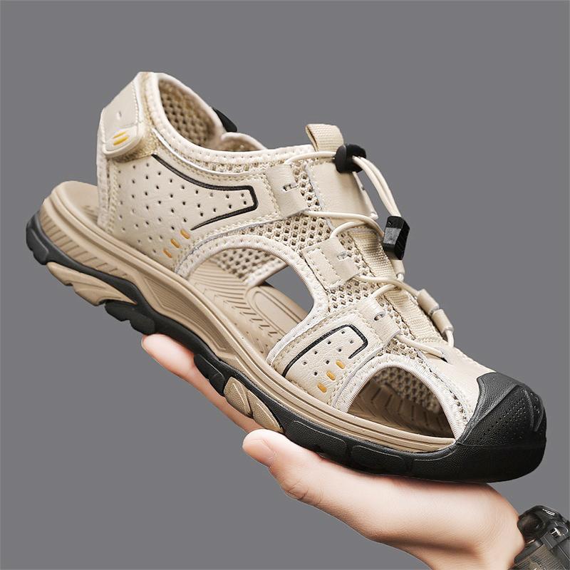 2024 Sommersandaler Herre Strandtøfler Håndlagde Ekte Skinn Herre Tøfler Herre Casual Utendørs Sklisikre Sandaler Mannlige