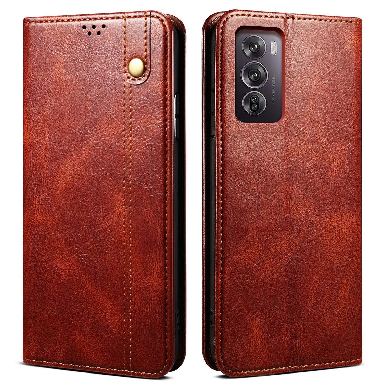

For Oppo Reno12 Pro 5G (Global) Case Leather Phone Cover Folio Stand View Brown