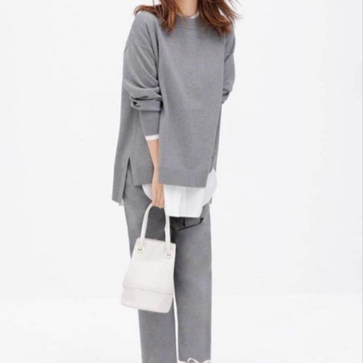 PLST Relaxed Slit Knit Setup Popular Color Gray S Women s 2021