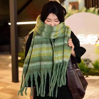 Écharpes en Cachemire Pelucheux d'Hiver Capes assorties Écharpe en Laine rayée Élégante Étudiant