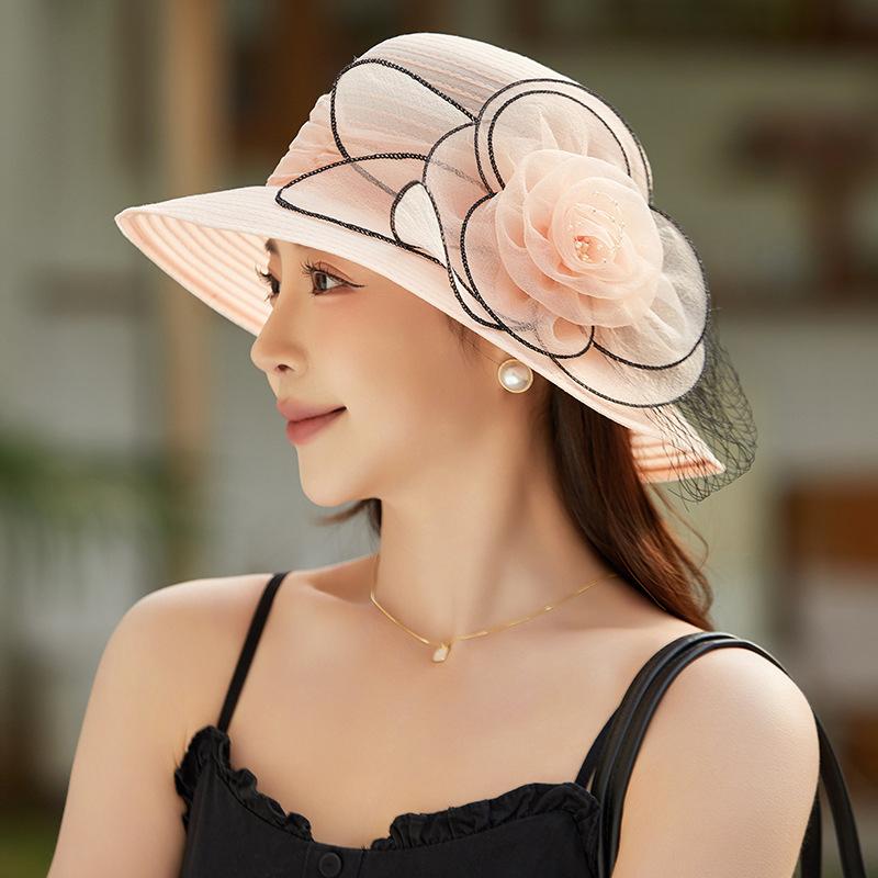 Dámský klobouk proti slunci jarní síťovaný vynikající ručně vyráběný velký květinový top klobouk letní klobouk proti slunci retro venkovní gázový klobouk