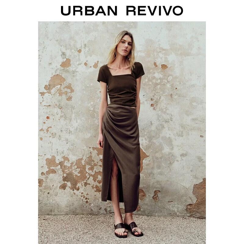 UR2026 Women s Pleated Square Neck Short Sleeve T-shirt XL