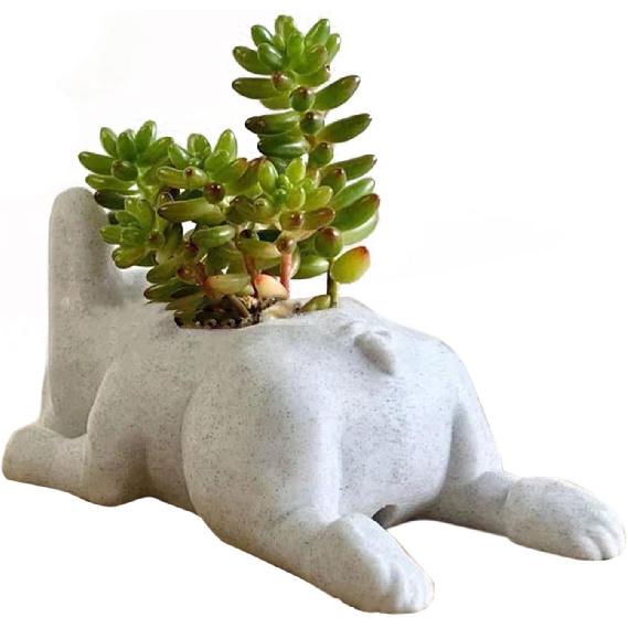 Resin Dog Succulent Planter Mini Puppy Air Plant Planter,French Bulldog Shape Cute Bonsai Flower Pots for Home Garden Office Desktop Decor (No