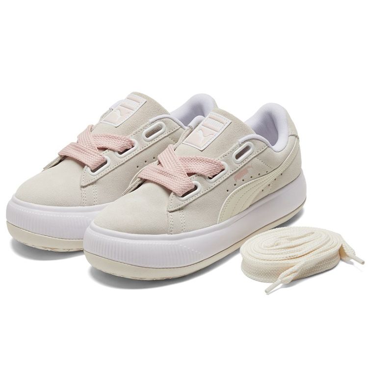 Puma Camurça Mayu Coração Camurça Couro Sola Grossa Antiderrapante Resistente ao Desgaste Leve Aumento de Altura Tênis de Cano Baixo Tênis Femininos 387321-03