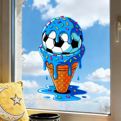 Soccer Ball Window Clings Ice Cream Ball PVC Decals Removable Static Glass Sticker for Bedroom Living Room Office Sports Bar Decor
