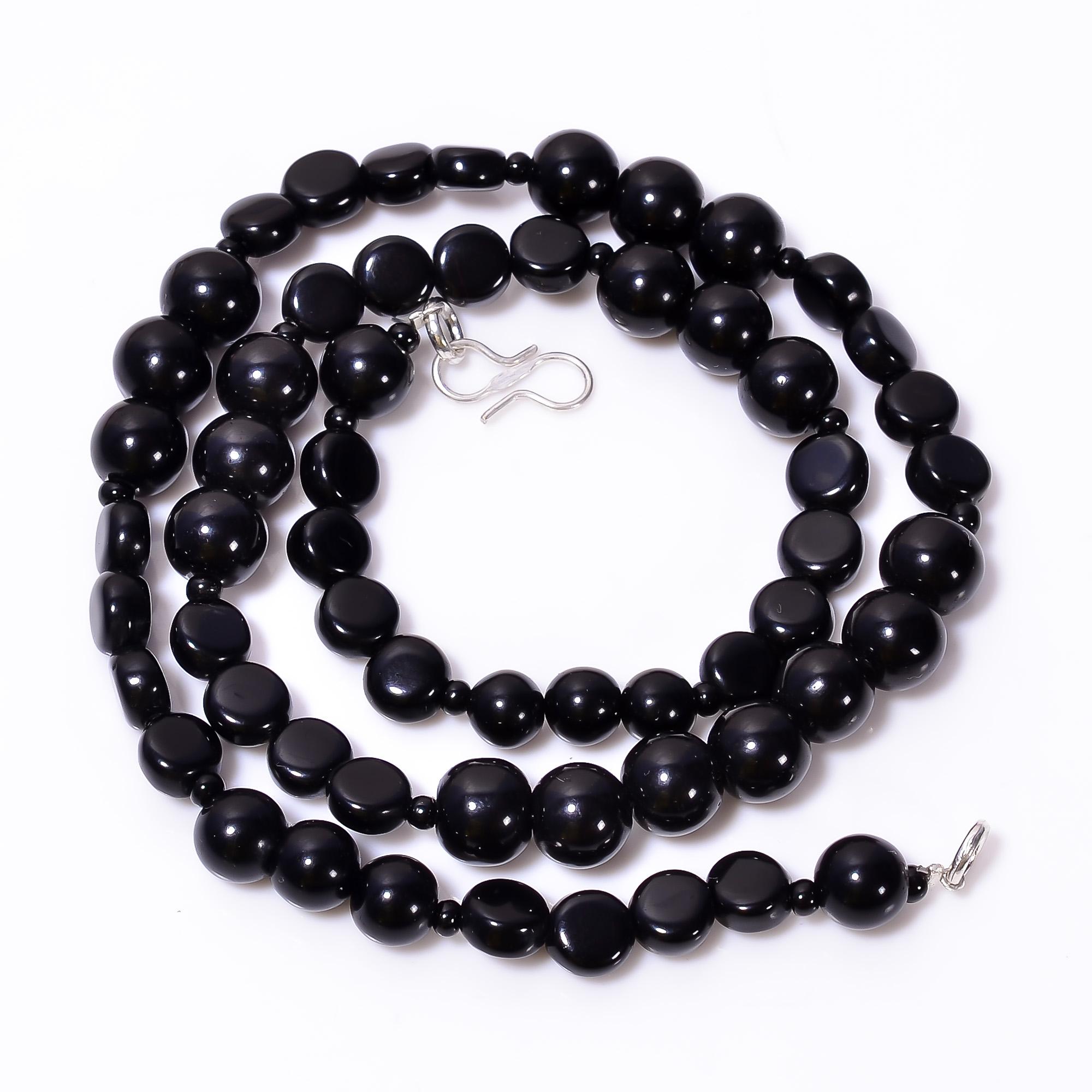 

ААА+ 100% Натуральный Черный Оникс Смешанная Форма Драгоценный Камень Гладкие Бусины Ожерелье 7-9 мм 18 UB-8641