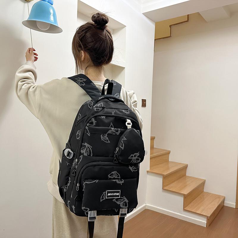 Butterfly Print Backpack Student Schoolbag Women's Large Capacity Travel Lightweight Backpack with Coin Purse