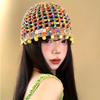 Color Dopamine Beaded Hollow Knitted Hat Female Summer Autumn Hyunya Wind Breathable Face Small Bag Head Hat