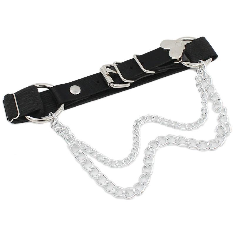 1PC Metal Tassel Fashion Punk Leg Loops Adjustable Love Heart Chain Gothic Leg Ring Sexy Pu Leather Irregular Suspender Leg Chain