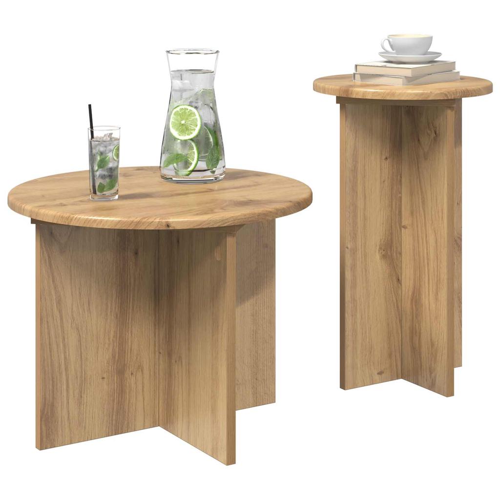 Side Table Set 2 Pcs Artisan Oak Wood Based Material