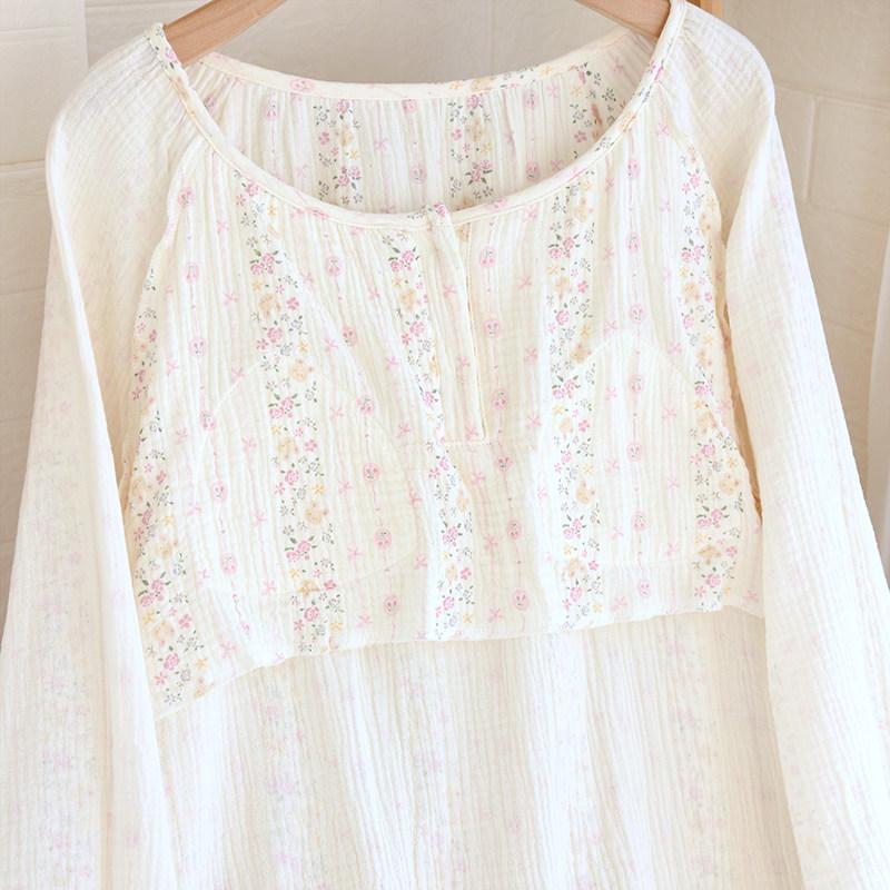 Vestaglia Pigiama da Donna a Maniche Lunghe in Garza di Cotone con Reggiseno Integrato, Modello Pullover Ampio, Non è Necessario Indossare un Reggiseno Aggiuntivo.