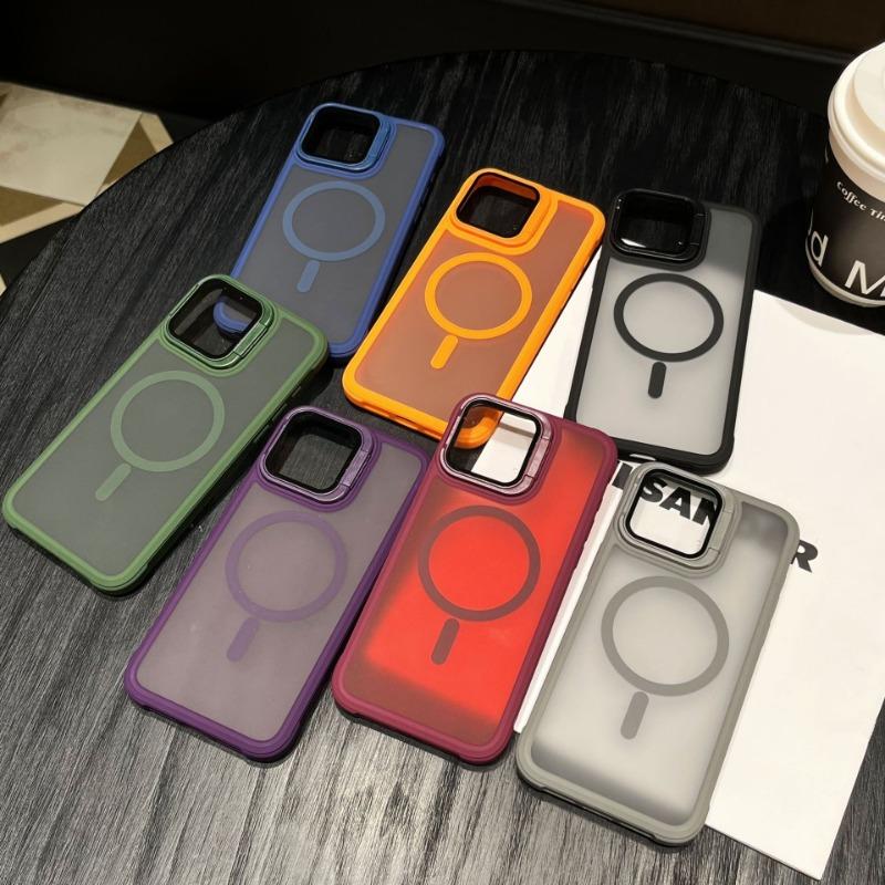 Luxury Bracket Stand Magnetic Phone Case for iPhone 16 15 14 Plus 13 12 11 16 Pro Max With Lens Protection Cover for Magsafe