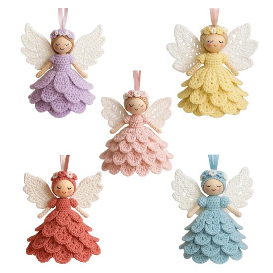 1/2 Sets DIY Crochet Angel Ornament Kit Beginners Handmade Angel Girl Decoration Yarn Craft Christmas Tree Hanging Crocheting Angel Doll Holiday Gift