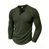 Męskie koszulki polo henley z dzianiny waflowej, z długim rękawem, gładkie, codzienne, sportowe, topy