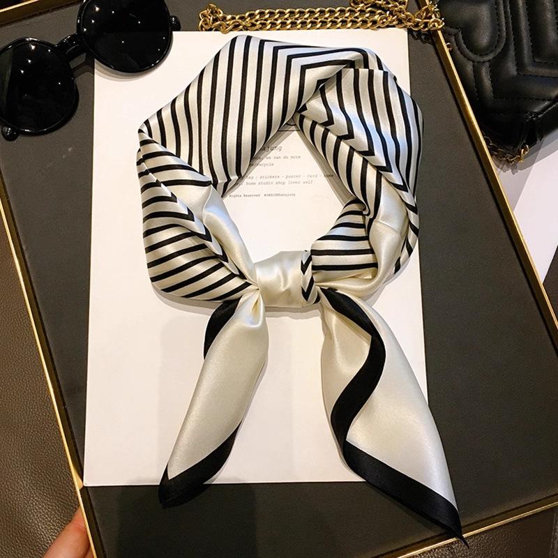 100% mulberry silk 65 silk satin simple striped square scarf women s spring summer thin versatile fashion scarf silk scarf Standard