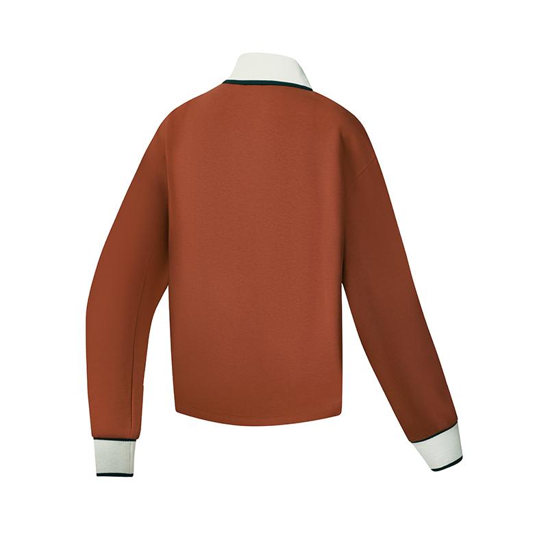 Fila Tennis Casual Classic Versatile Polo Neck Pullover Sweatshirt Women Sweatshirt Autumn-Red Brown A11W533209FBN