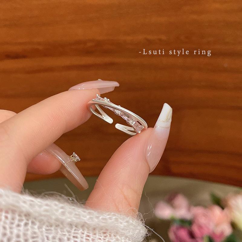 Pink Love Zircon Ring Women's Light Luxury Niche Ring Ring Sweet Couple Ring with Jewelry