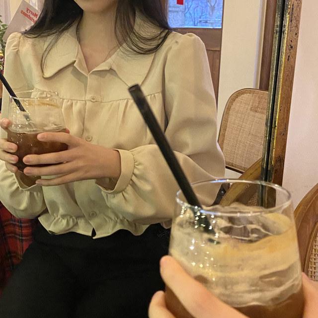 2025 Άνοιξη Κορεάτικο-Γαλλικό Σικ Κοντομάνικο Μπλουζάκι με Μανίκια Μπούφα για Μικροκαμωμένες Γυναίκες