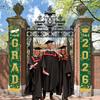 Green and Gold Graduation Decorations Class of 2026 Hanging Grad Banner - green Gold Congrats Grad Banner Porch Sign for Front Door, Graduate Door