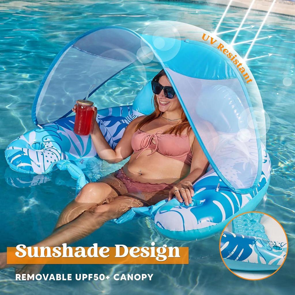 Inflatable U-Shaped Water Lounger with Sun Canopy