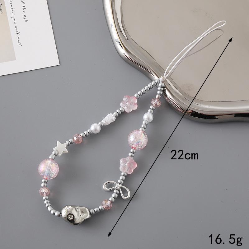 Korean Love Heart Beaded Phone Chain & Keychain Set for Women