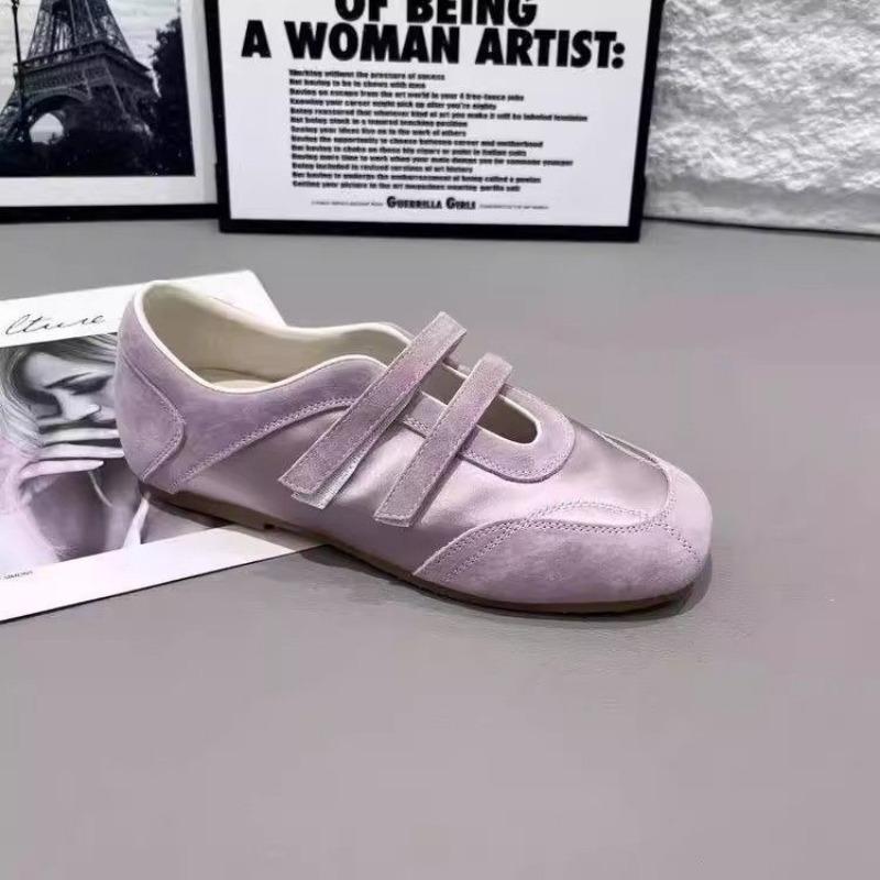 Velcro Splicing Satin New Beautiful Word Belt Casual Shoes Women Mary Jane Shoes Ballet Style