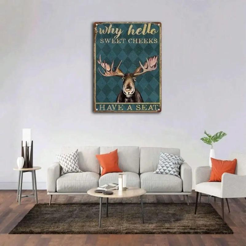 Funny Moose Metal Wall Sign Vintage Bathroom Decor Retro Home Accent