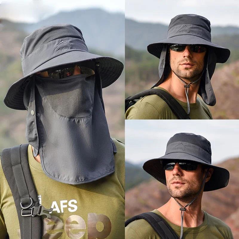 Practical Men Women Hat Outdoor Face Mask Wide Brim Bucket Sun Protection Cap for Fishing Hunting