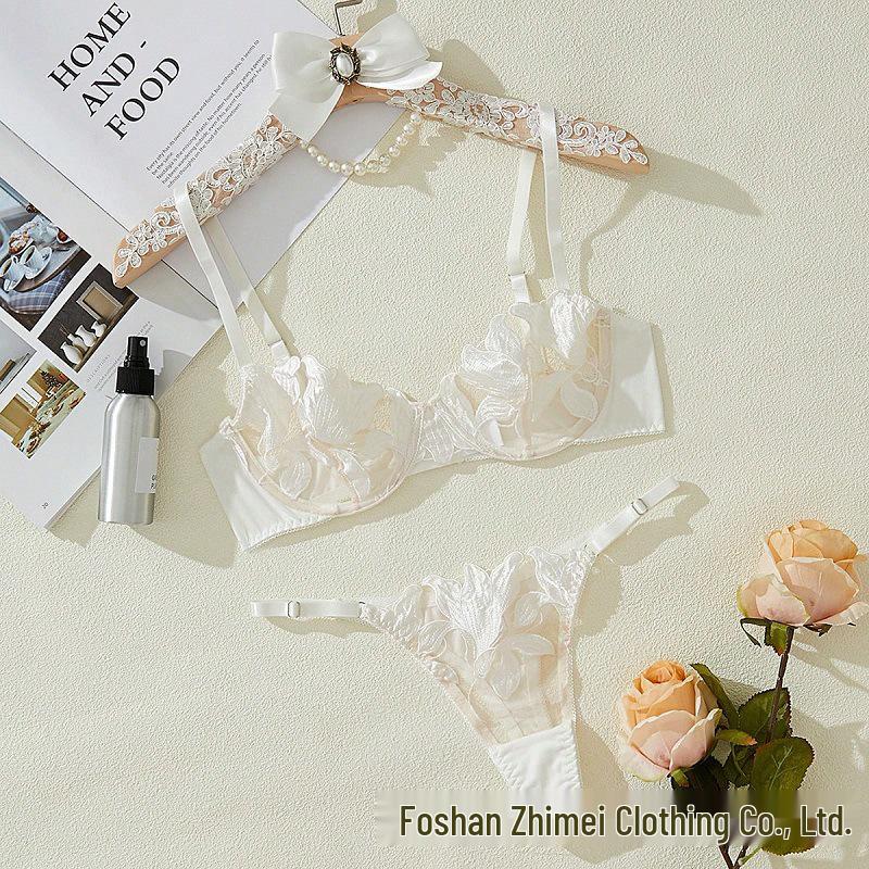 3D Embroidery Tulle Ultra-Thin Bra Set: Pure Desire Sexy Lingerie for Women