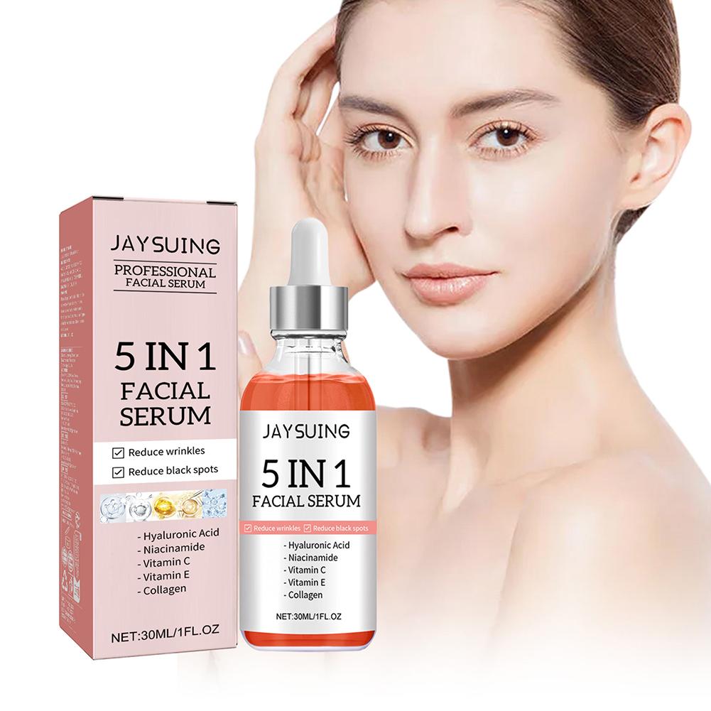 5 In 1 Hyaluronic Acid Face Serum Moisturizing Vitamin C Collagen Brightening Facial Serum Shrink Pores Skin Care less