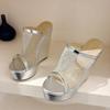 Liyke Summer Breathable Mesh Women's 14CM Wedges Slippers Fashion Open Toe Gold Silver High Heels Platform Sandals Female Shoes