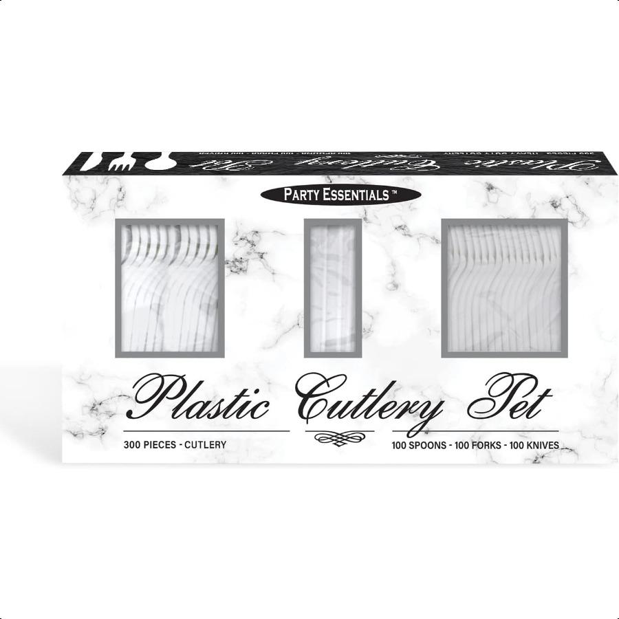 Medium Weight Plastic Cutlery Combo Includes Knives Forks Spoons 300 Pieces 100 Place Settings Clear