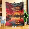 1pc Autumn Night Tower Shadow Flannel Blanket, HD Digital Printing, All-Season Use, Cooling Blanket, Skin-Friendly and Soft 100% Polyester Fiber, the